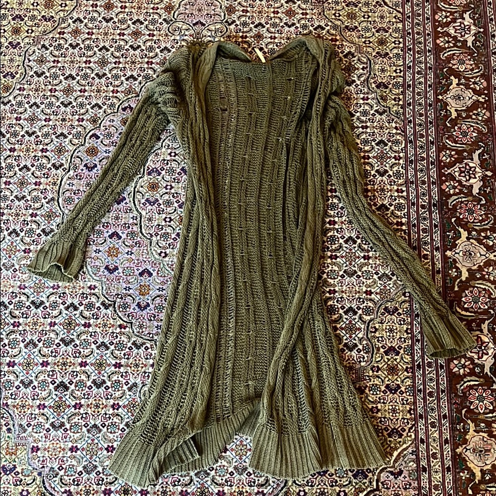 Free People Olive Green Knit Duster